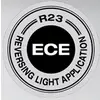 Logo pro 'ECE R23 Aplikaci zpětného světla', zobrazující kulatou plaketu s písmeny 'ECE' uprostřed.