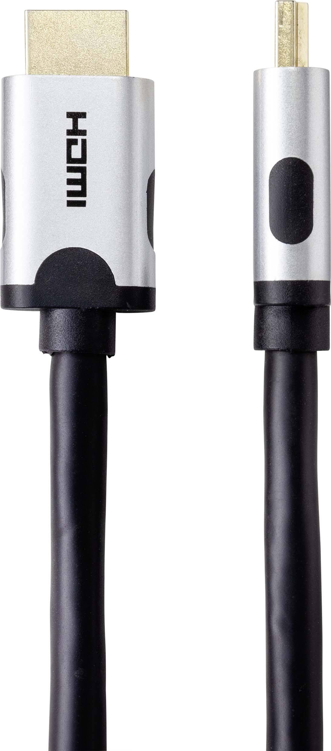 Dva HDMI kabely s odlišnou velikostí a stříbrnými konektory.