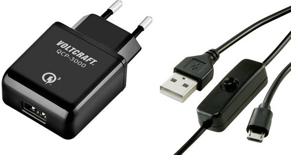 VOLTCRAFT QCP-3000 USM USB nabíječka Vhodné pro (vývojové sady): Raspberry Pi® Výstupní proud (max.) 3000 mA 1 x micro USB 2.0 zástrčka B s vypínačem, Qualcomm Quick Charge 3.0