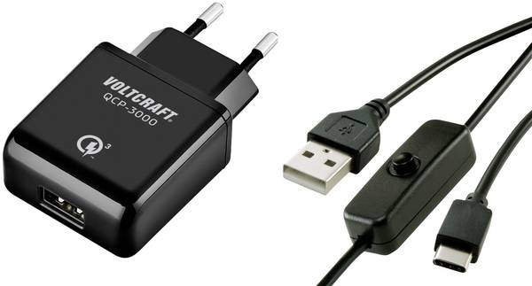 VOLTCRAFT QCP-3000 USC USB nabíječka Vhodné pro (vývojové sady): Raspberry Pi® Výstupní proud (max.) 3000 mA 1 x USB-C® zástrčka s vypínačem, Qualcomm Quick Charge 3.0