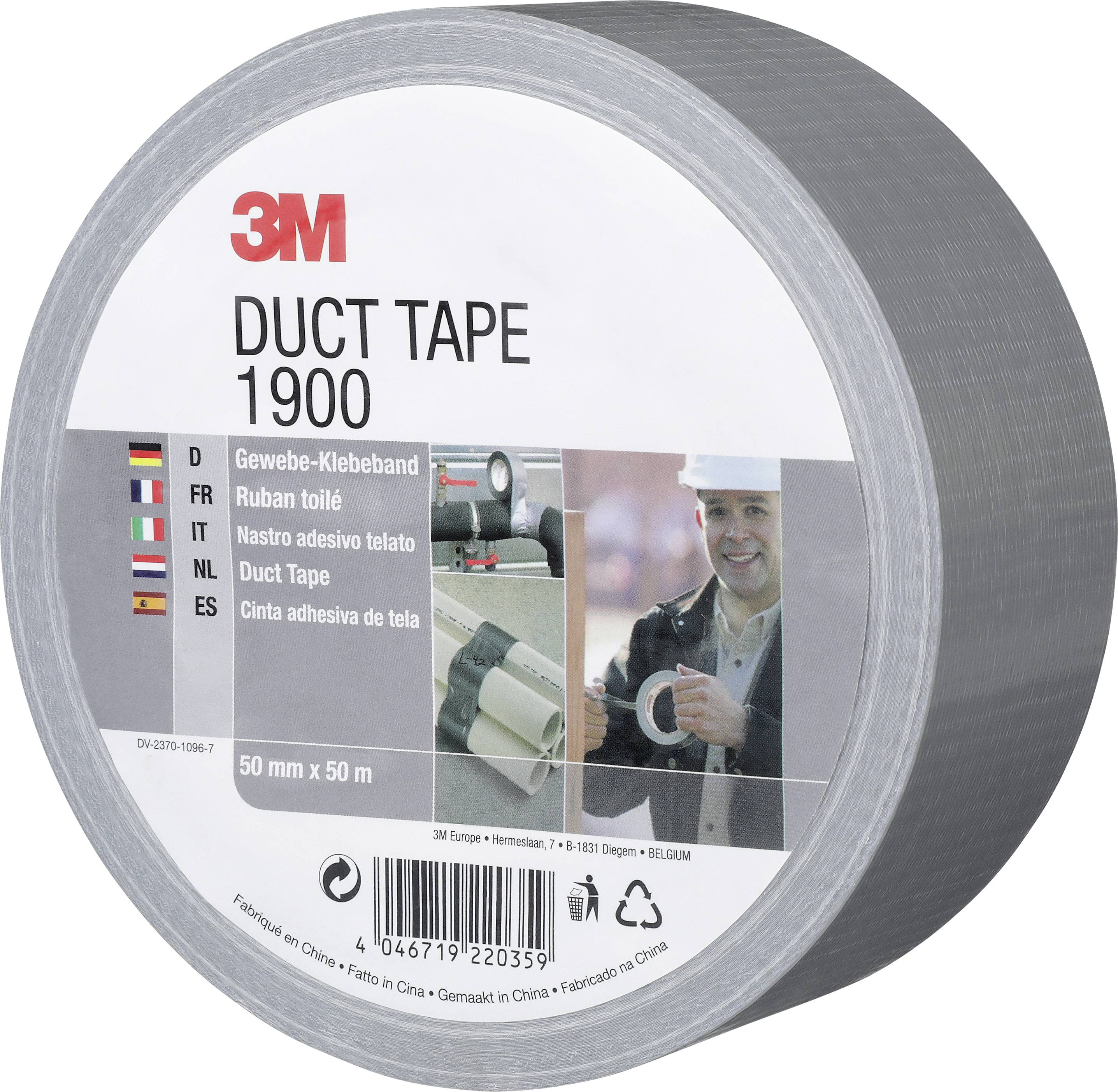 Role 3M lepící páska 1900, šedá 50 mm x 50 m páska s popisem produktu a vícejazyczným textem.