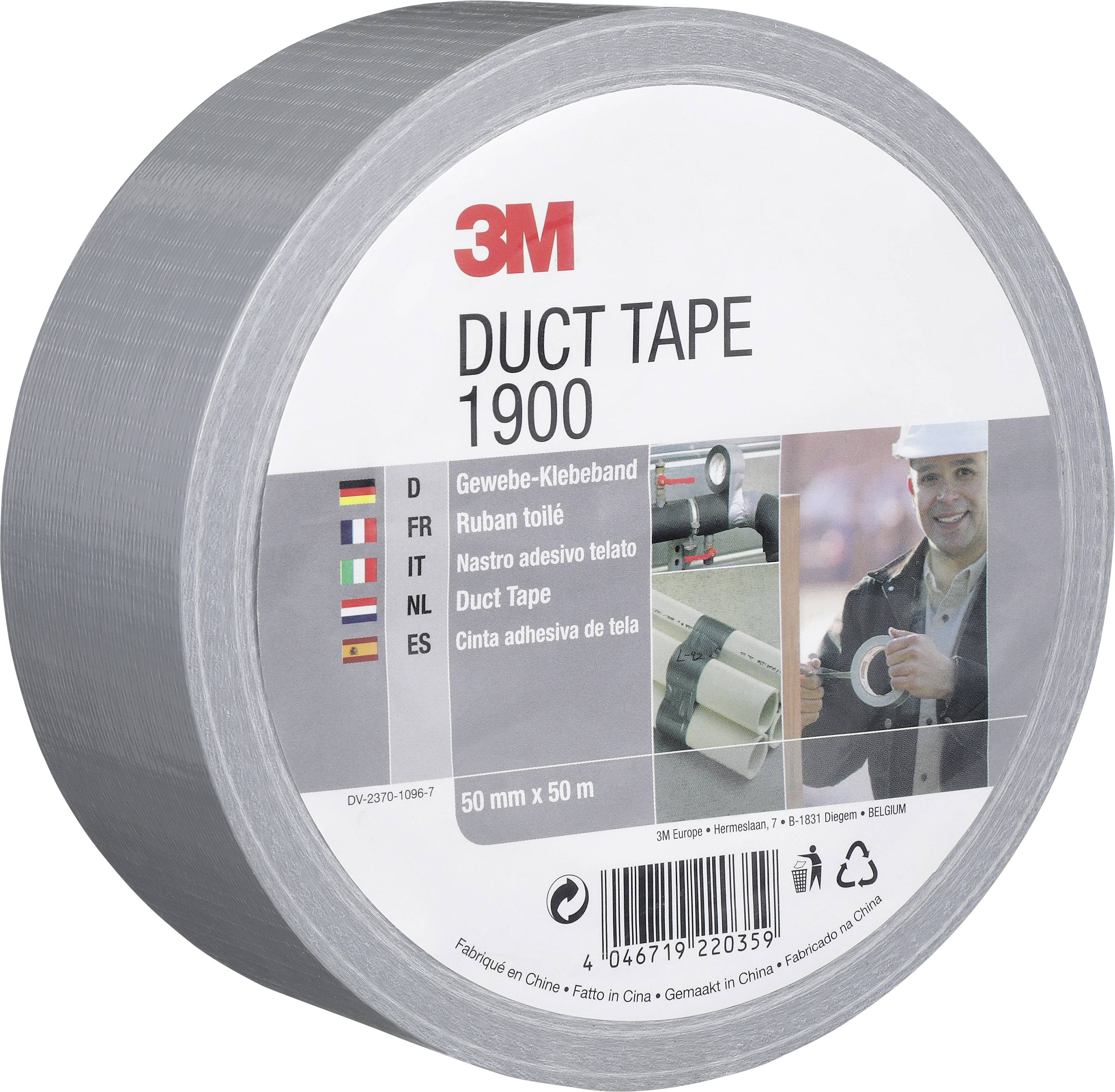 Roli 3M Lepící pásky 1900, označené 50 mm x 50 m, zobrazené na bílém balení s vícejazyčným textem a obrázky produktu.