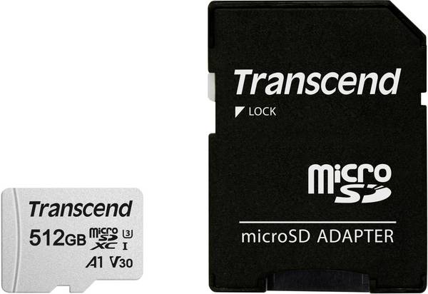 Transcend Premium 300S paměťová karta microSDXC  512 GB Class 10, UHS-I, UHS-Class 3, v30 Video Speed Class, A1 Application Performance Class vč. SD adaptéru