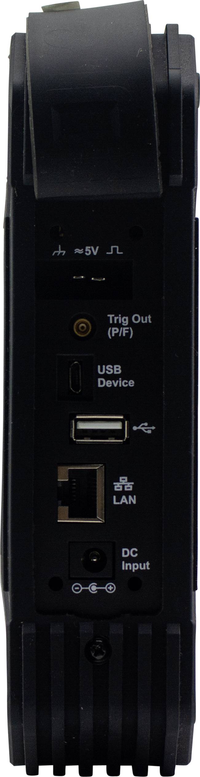 Zadní strana zařízení s porty: Trig Out, USB zařízení, USB, Ethernet LAN, DC napájení.