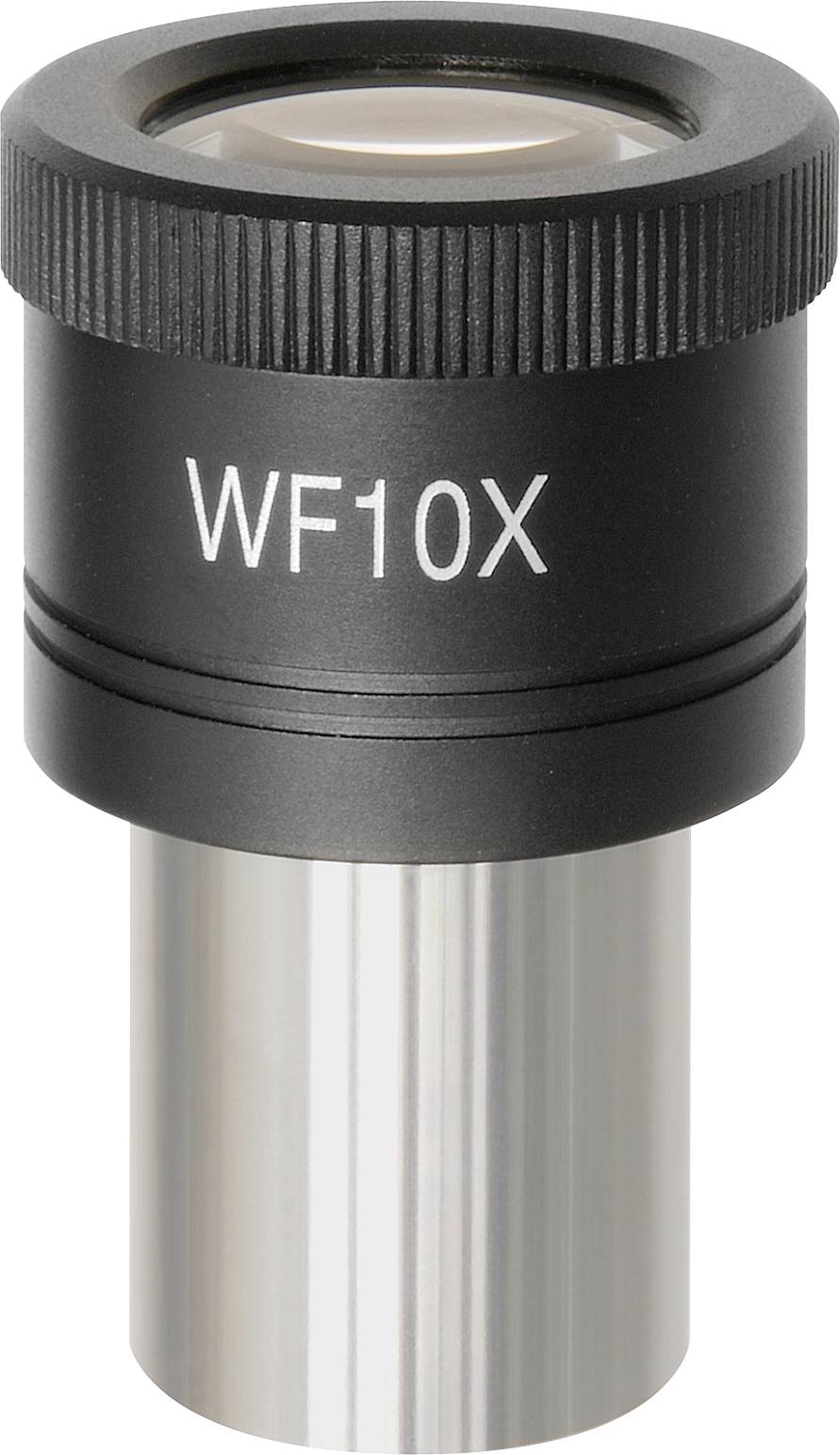 Zvětšovací čočka s nápisem 'WF10X', typicky používaná jako okulár v mikroskopech.