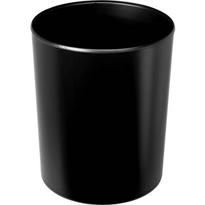 Černý, válcovitý odpadkový koš s hladkým povrchem.