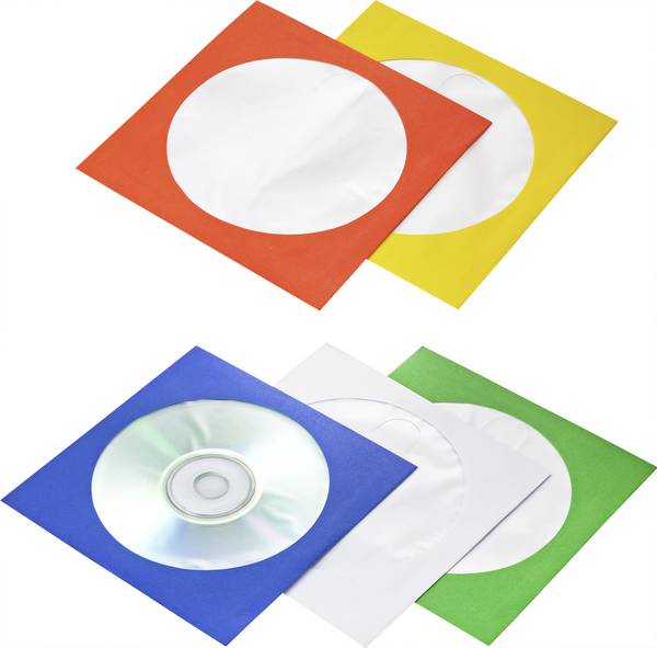 Basetech obal na CD BT-2267608 1 CD/DVD/Blu-Ray modrá, zelená, oranžová, bílá, žlutá papír 100 ks