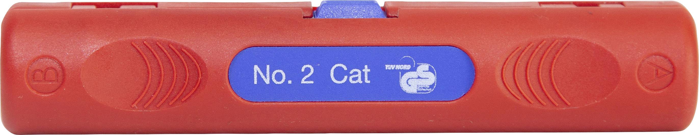 Červené pouzdro na past s modrou plochou, na které je nápis "No. 2 Cat" a ilustrace kočky.