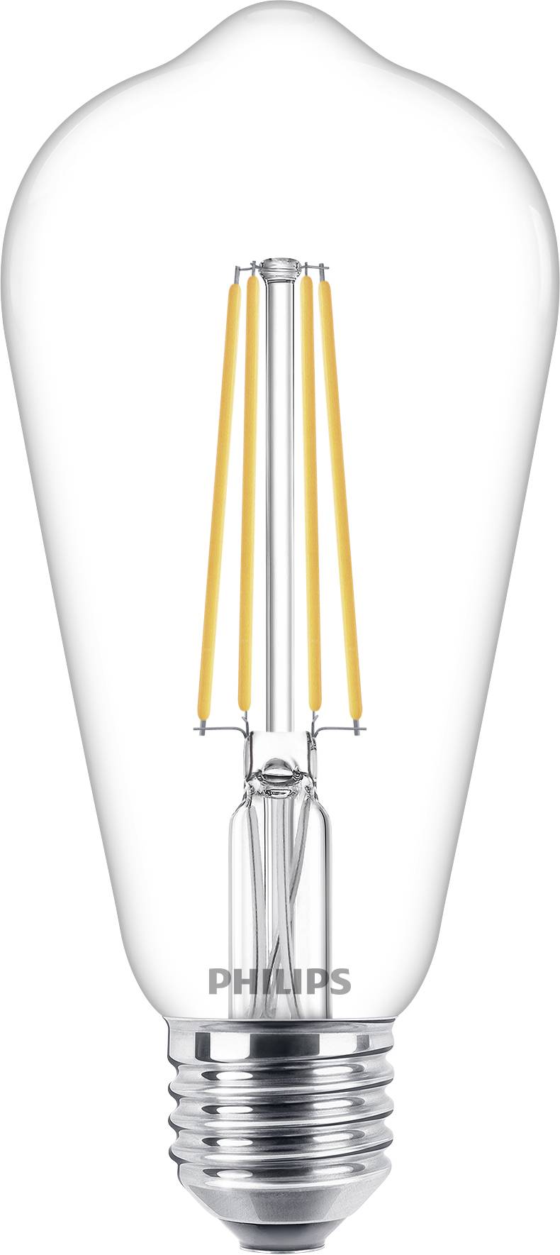 Čirá LED žárovka v klasickém tvaru kapky s vlákny uvnitř a stříbrnou Edison paticí.