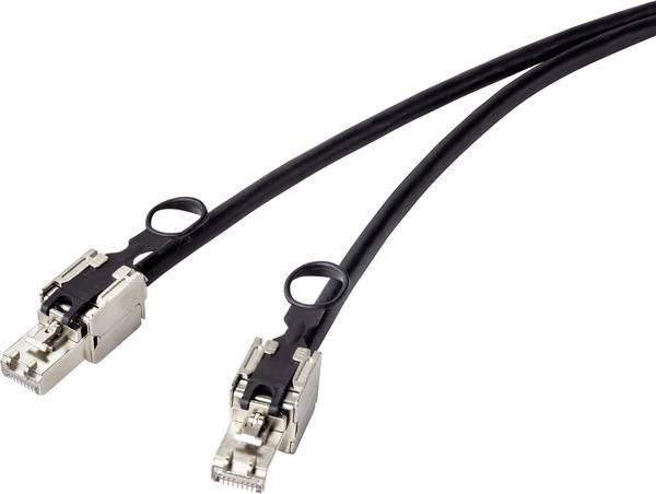 Renkforce RF-4538220 RJ45 síťové kabely, propojovací kabely CAT 6A S/FTP 20.00 m černá se stahovacím kroužkem pro odblokování 1 ks
