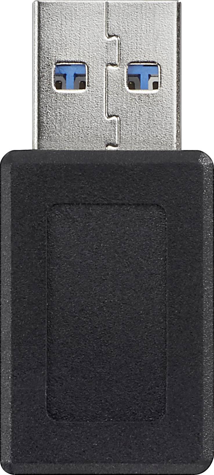 USB flash disk s černým tělem a stříbrnou připojovací plochou, zobrazený z pohledu zepředu. Primárně používaný pro ukládání dat.