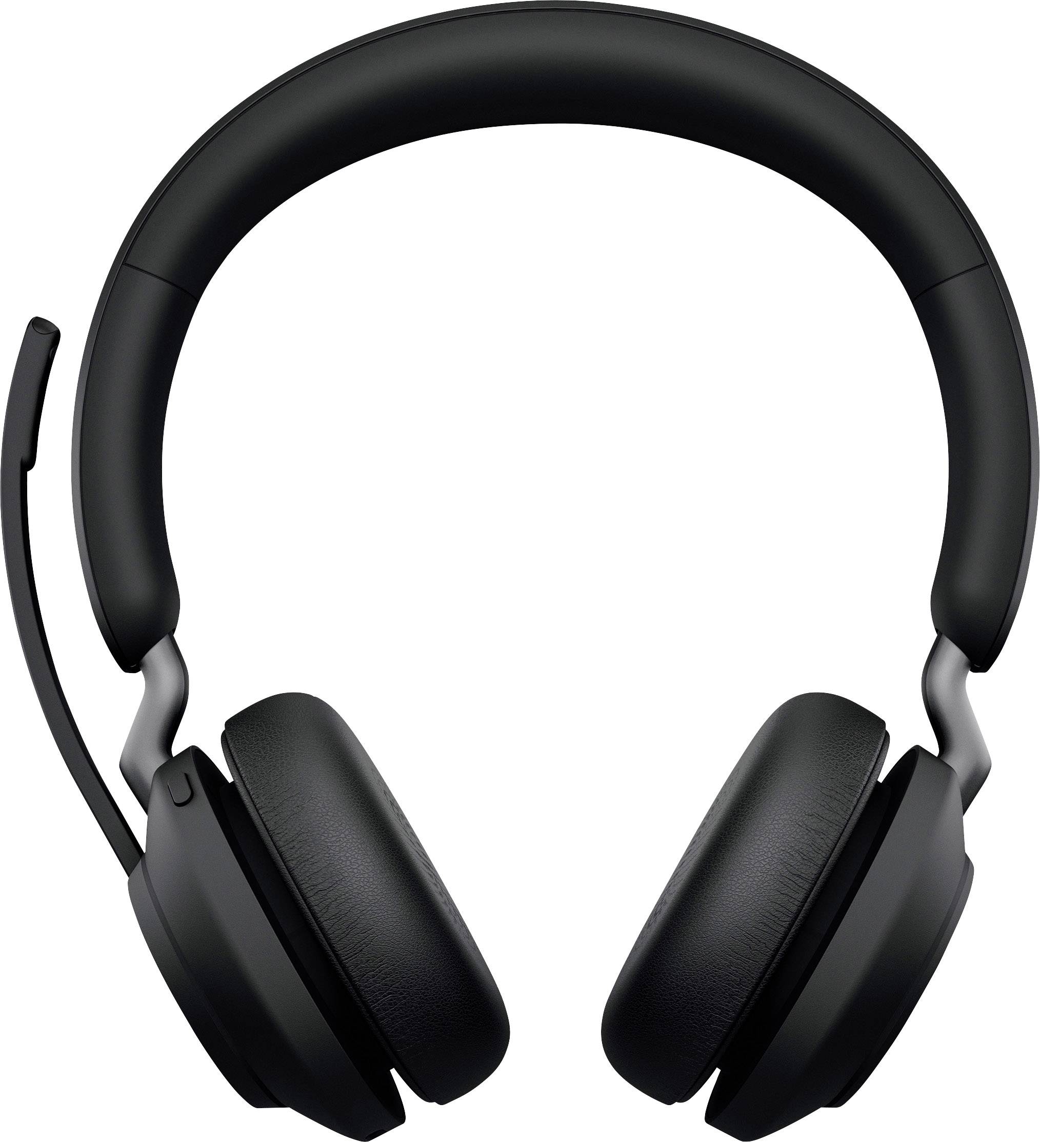 Černá sluchátka s mikrofonem, over-ear design, izolační náušníky a nastavitelný hlavový most, vhodné pro komunikaci i hudbu.