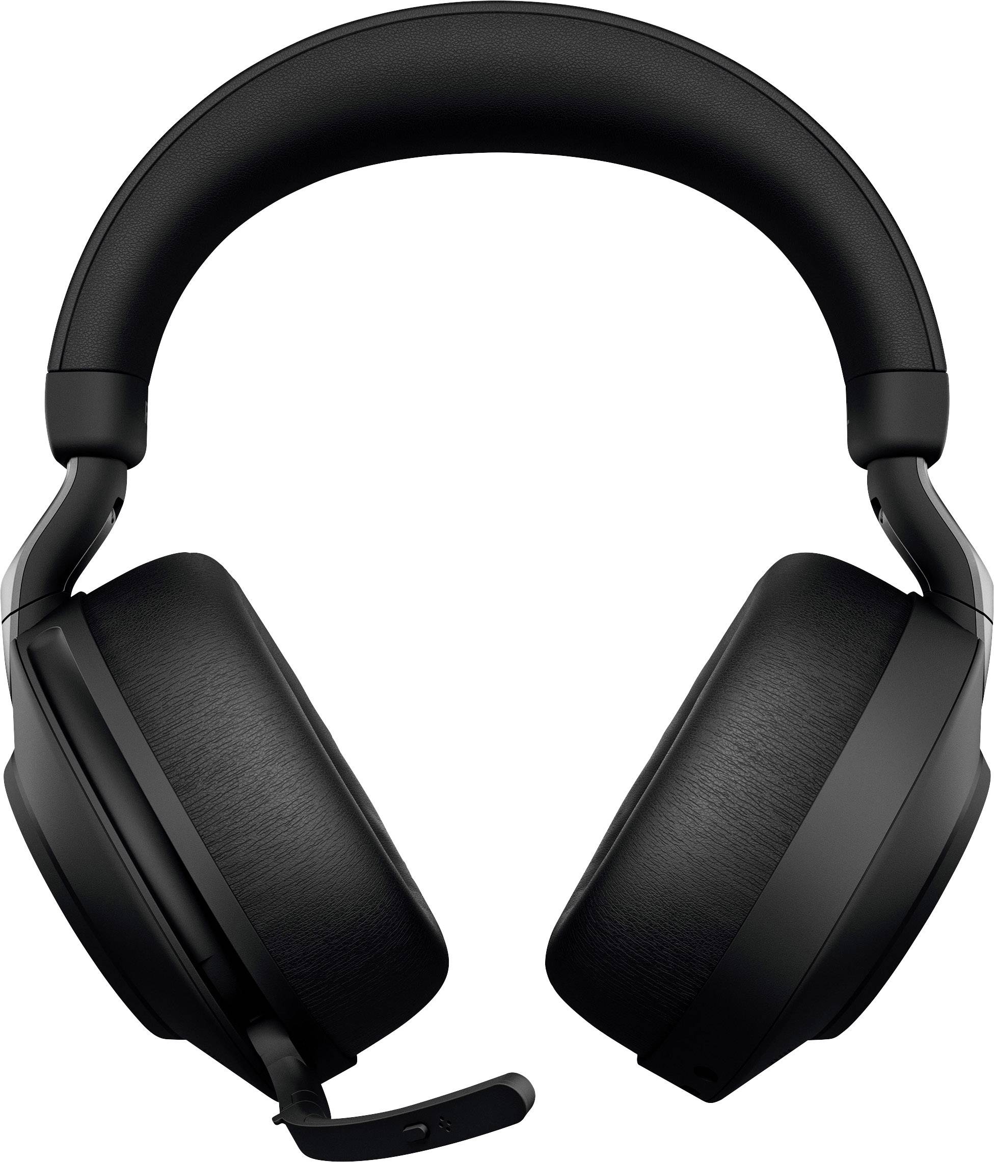 Černé over-ear sluchátka s integrovaným mikrofonem na levé straně, na bílém pozadí.