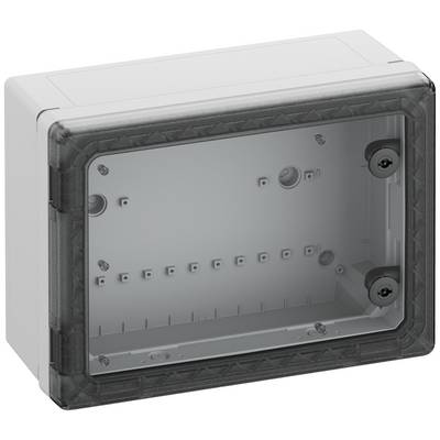 Plastový rozváděč s průhledným víkem, určený pro elektroinstalace. Obdélníkový tvar, odnímatelný a odolný.