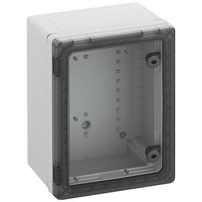 Pouzdro s průhledným víkem pro umístění elektronických nebo elektrických komponentů bez viditelného obsahu.