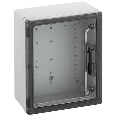 Prázdný, obdélníkový, průhledný plastový box s černým rámečkem a rukojetí, vhodný pro uchovávání nebo ochranu zařízení.