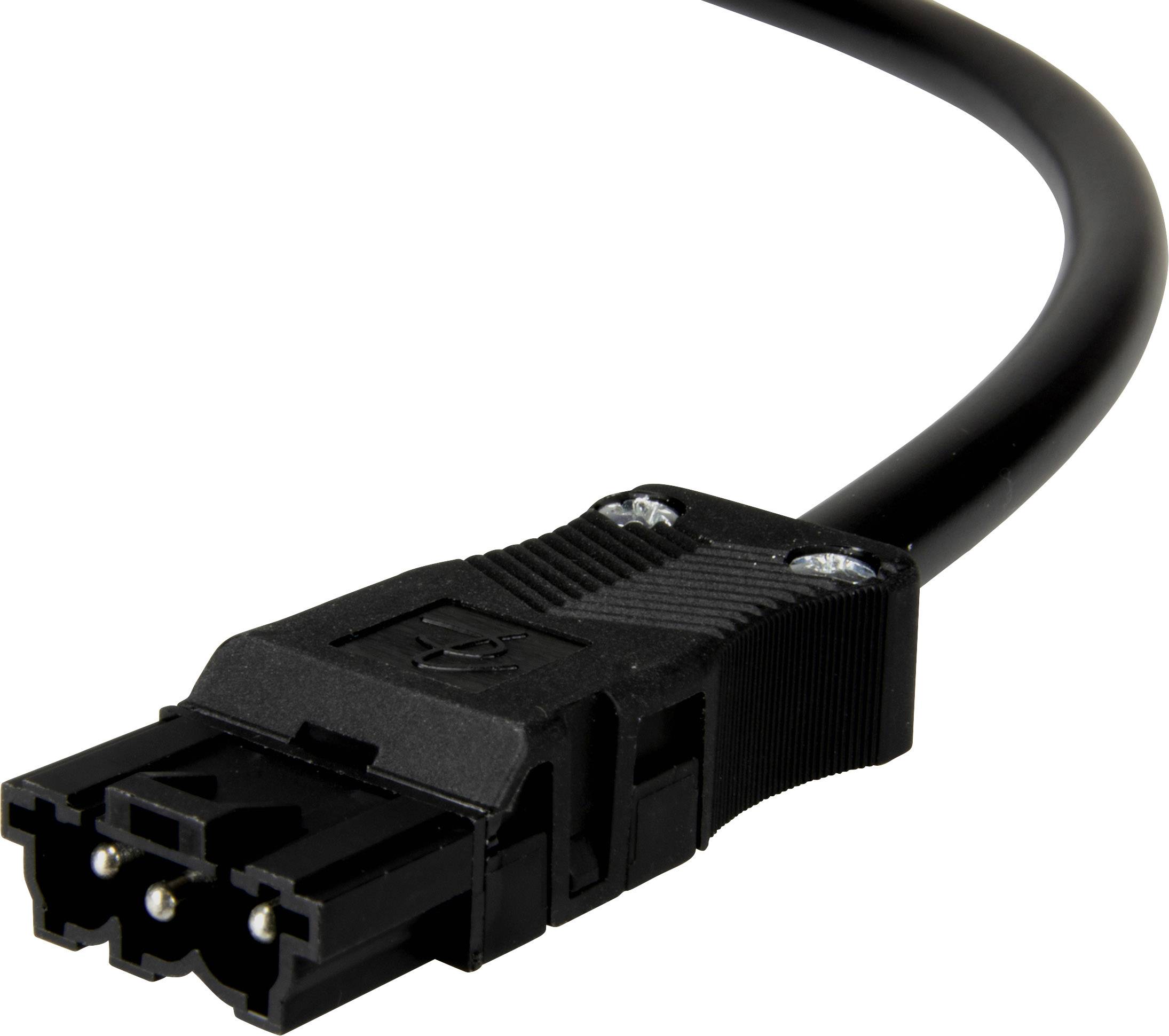 Černý síťový kabel s pravoúhlou zástrčkou na konci, vhodný pro připojení elektrických zařízení.