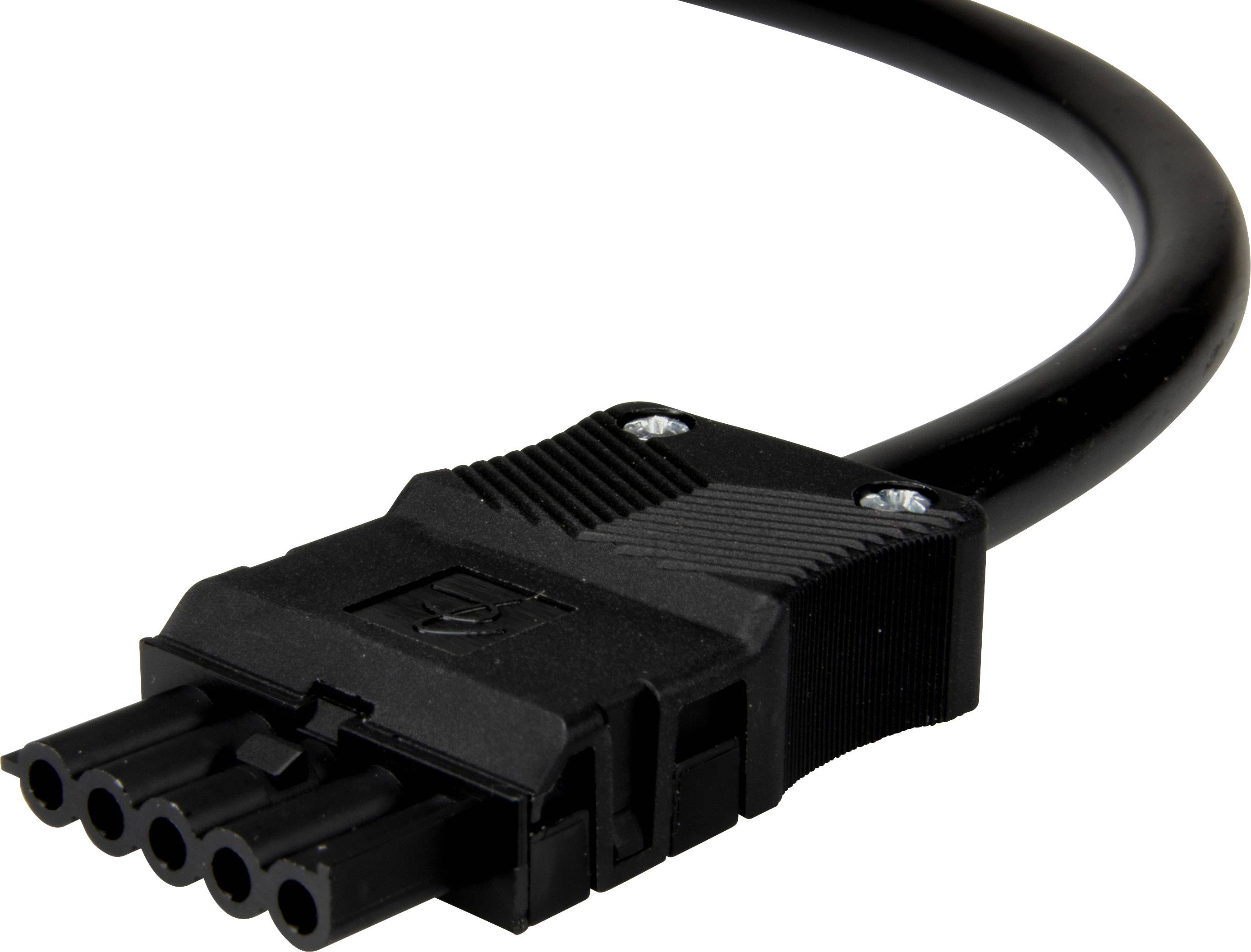 Černená pětikolíková zástrčka s kabelem, vhodná pro elektronické připojení nebo napájecí spoje.