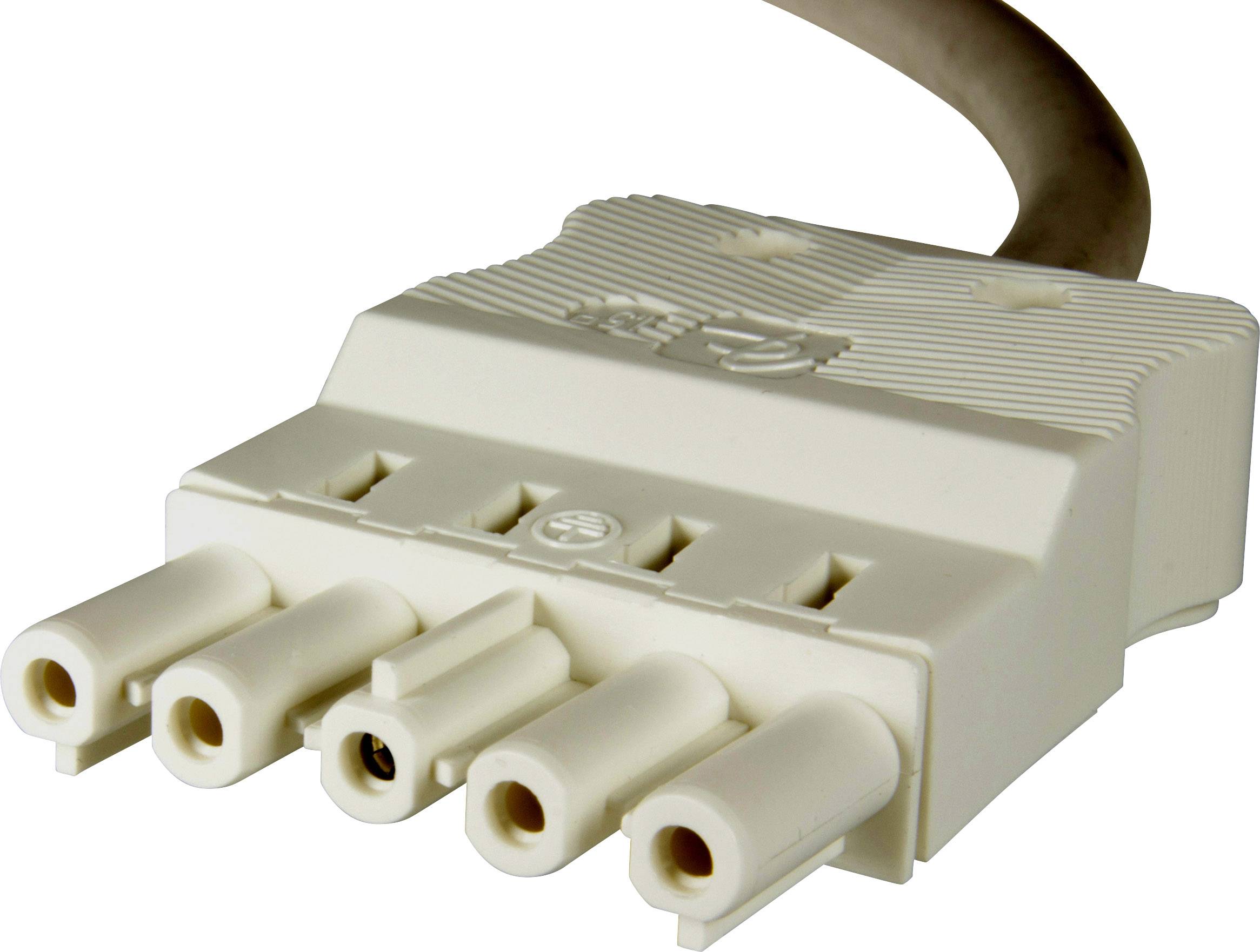 Bílý čtyřpólový konektor s kabelem, vhodný pro elektronické propojení.