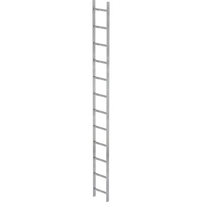 Kovový žebřík s deseti příčkami, postavený vertikálně.