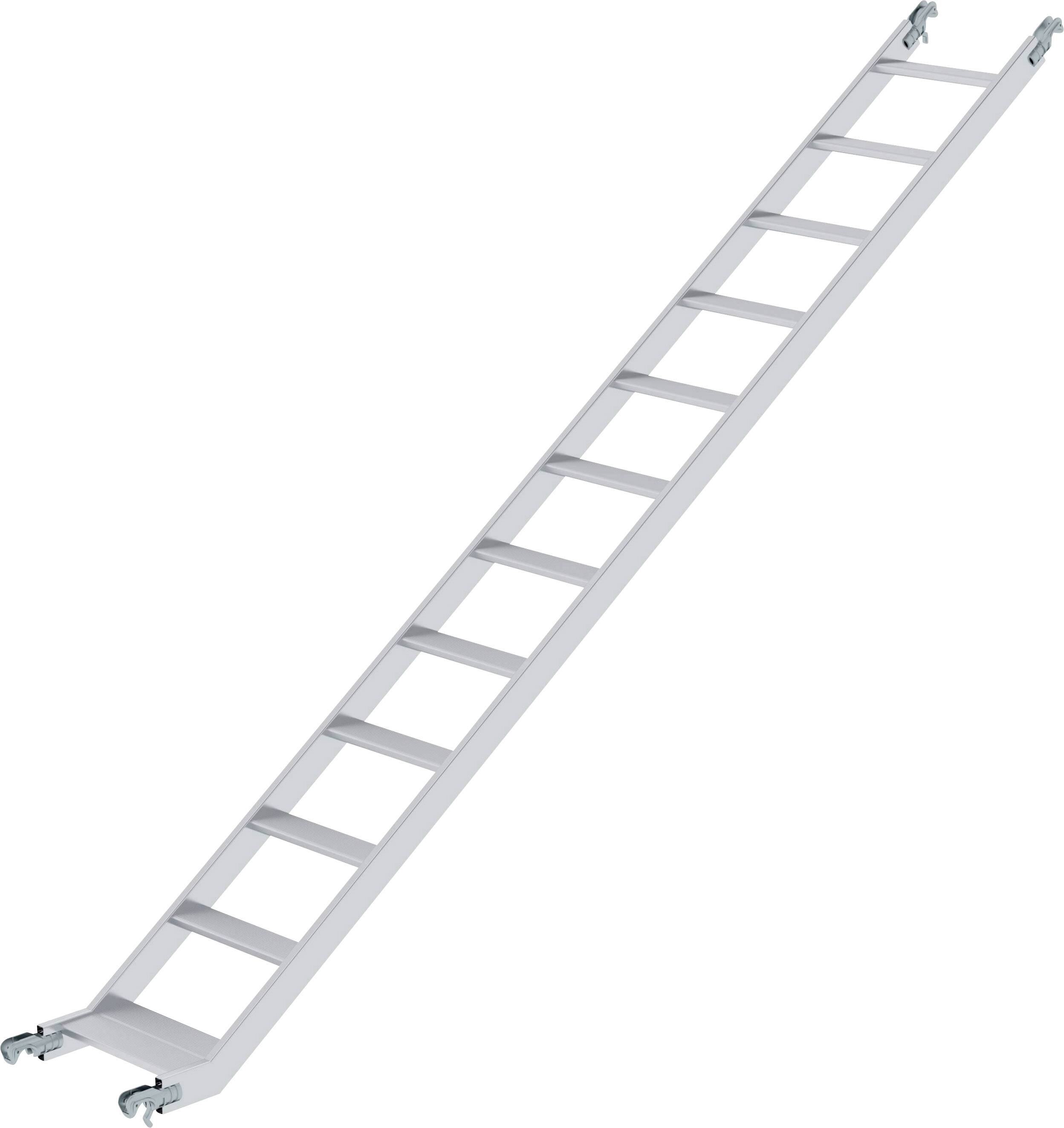 Bílý žebřík s deseti příčkami a kolečky na obou koncích.