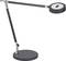 Černá stolní lampa s nastavitelným ramenem a kulatým stínítkem. Moderní design, vhodný především do kanceláří nebo pracovních prostor.
