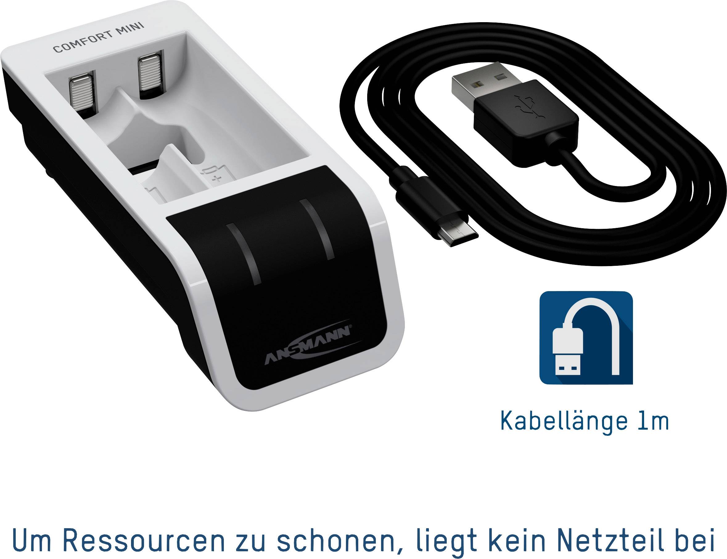 Nabíječka na baterie s USB kabelem, délka kabelu 1 m. Poznámka: Bez napájecího adaptéru, abychom šetřili zdroje.