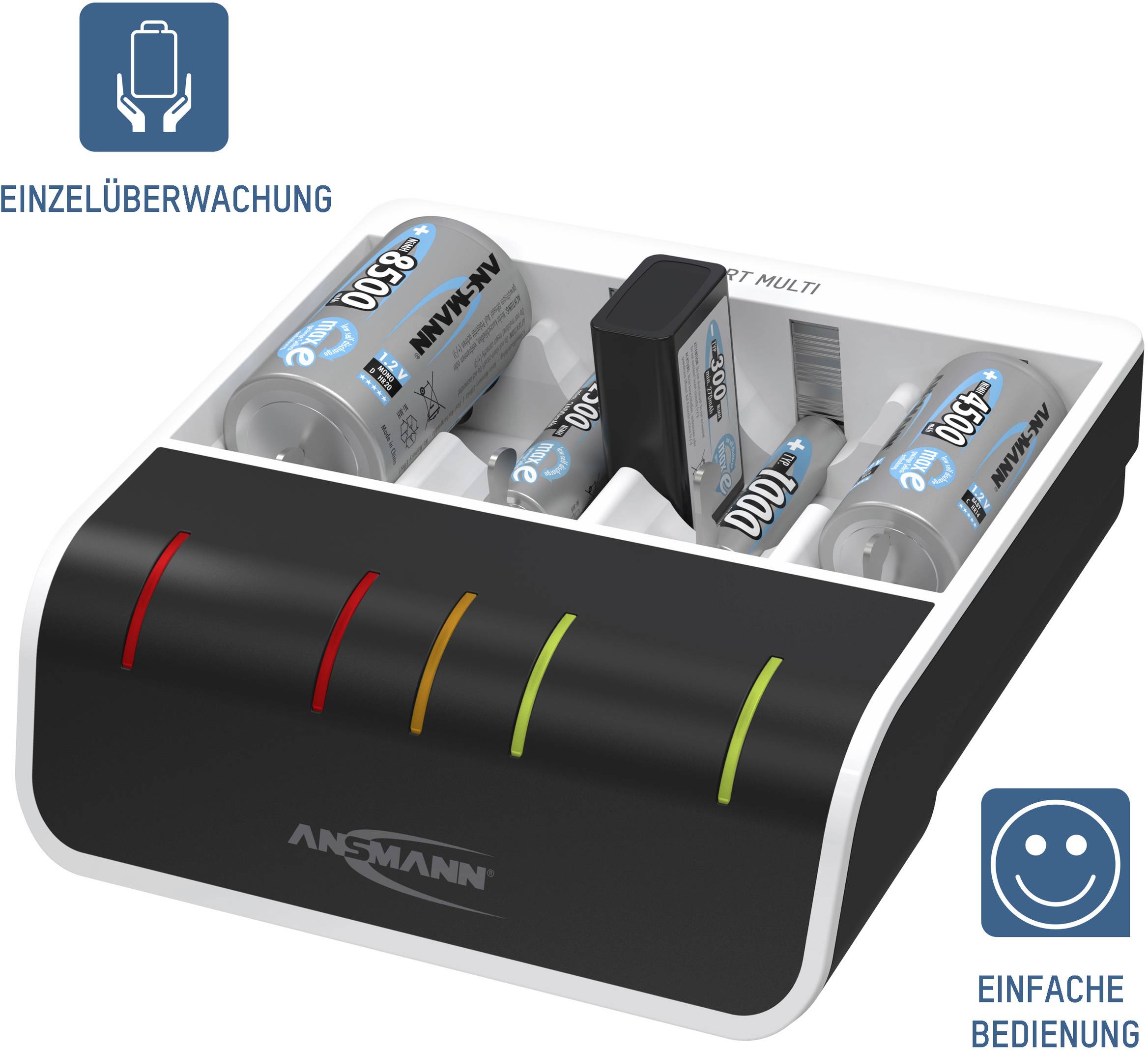 Obrázek symbolu pro Ansmann Comfort Multi nabíječka akumulátorů NiMH AAA, AA, malé mono, velké mono, 9 V
