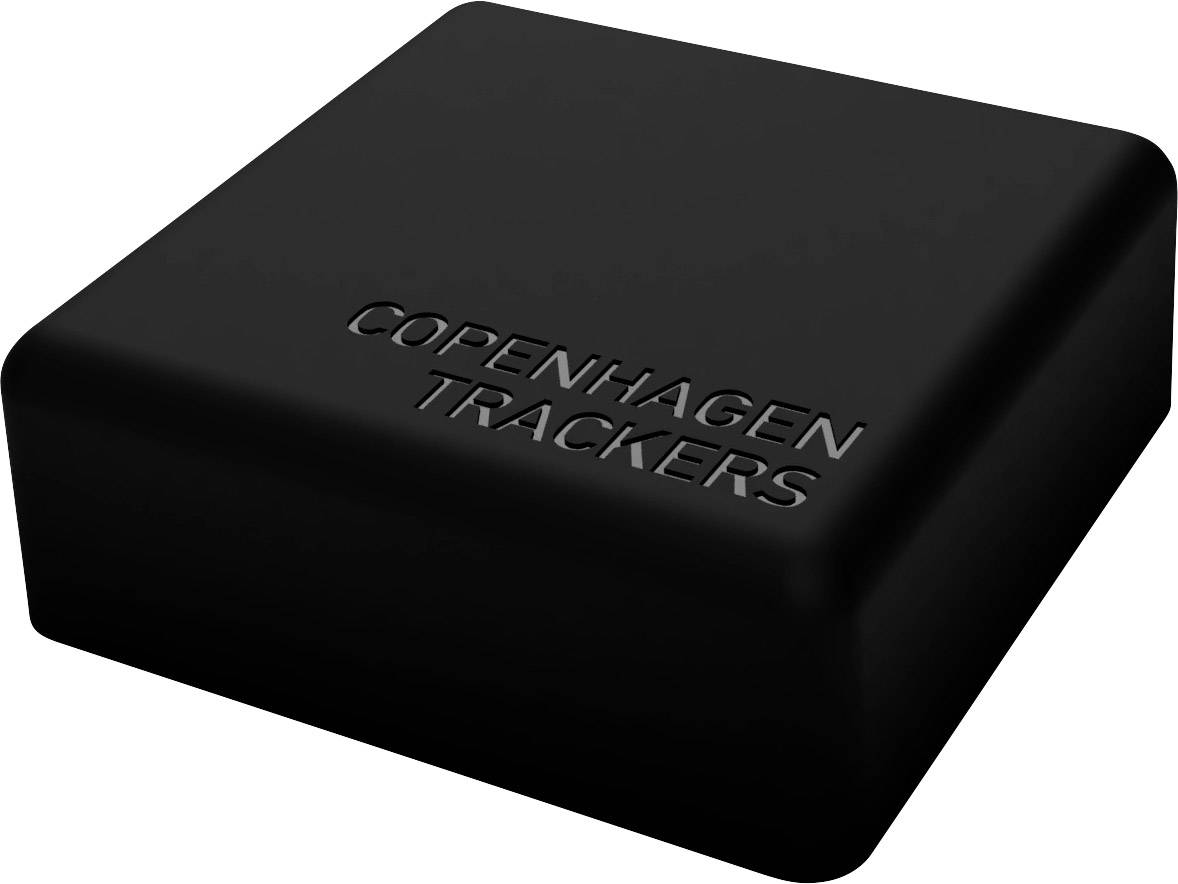 Černé zařízení s nápisem 'Copenhagen Trackers' na povrchu.