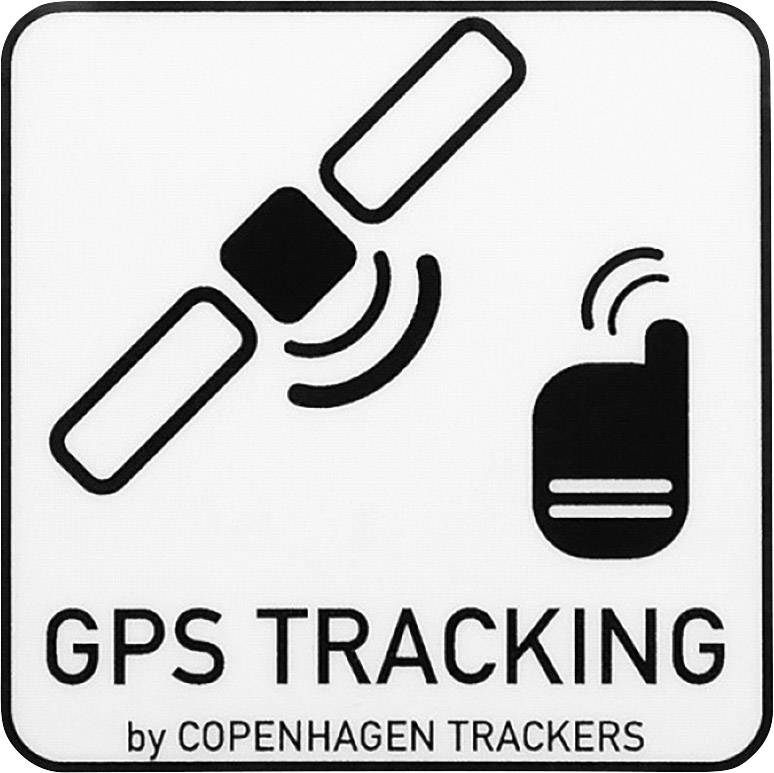 Piktogram s GPS satelitem a zařízením znázorňující GPS sledování společností 'Copenhagen Trackers'.