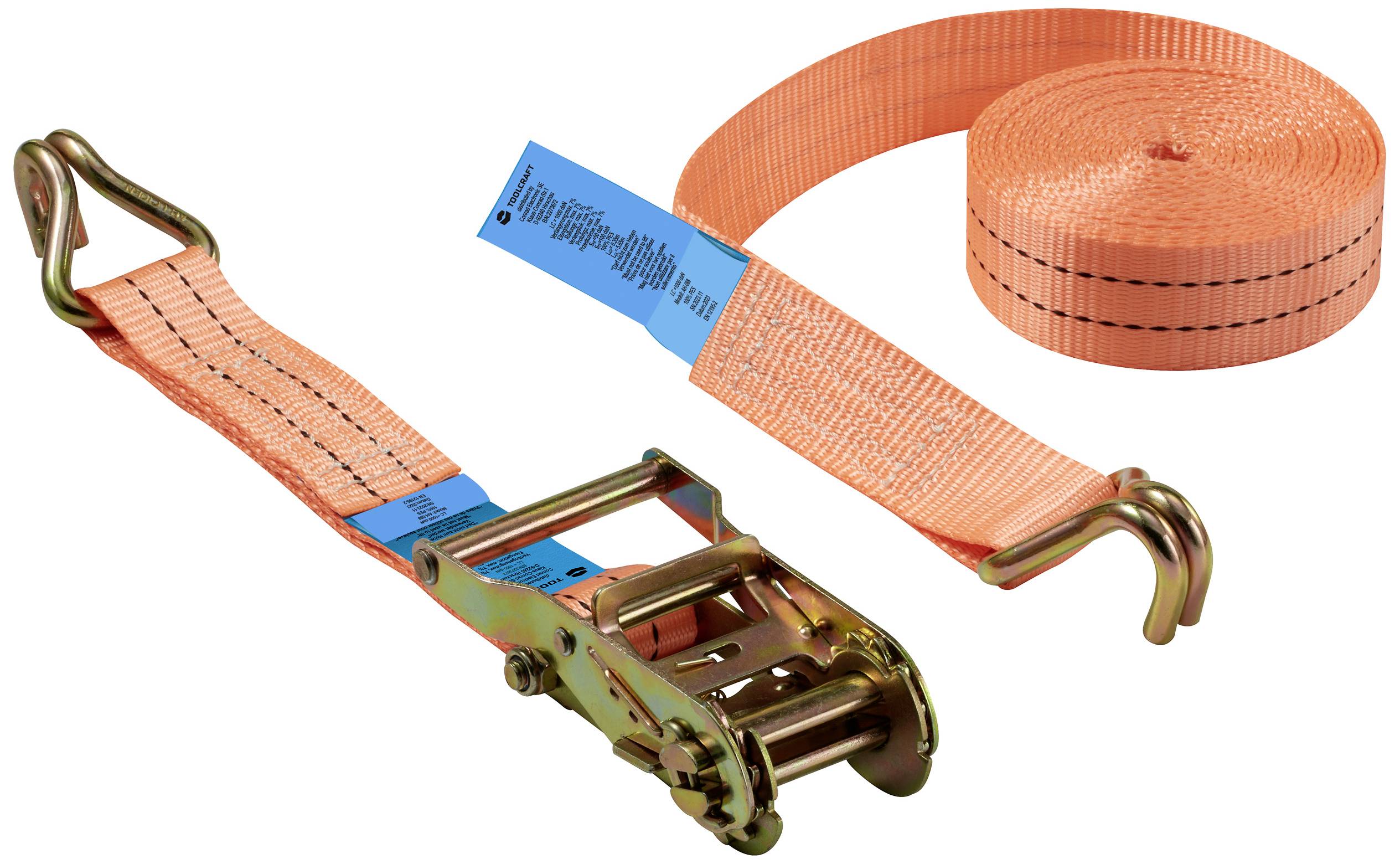 TOOLCRAFT dvoudílný upínací popruh Přivazovací únosnost napřímo (LC)=1000 daN (d x š) 6000 mm x 38 mm přezka se zubatým páskem
