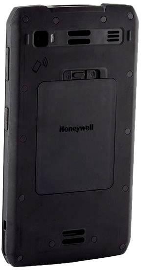 Černé, robustní ruční zařízení od Honeywell s viditelně zesíleným krytem a několika konektory na zadní straně.