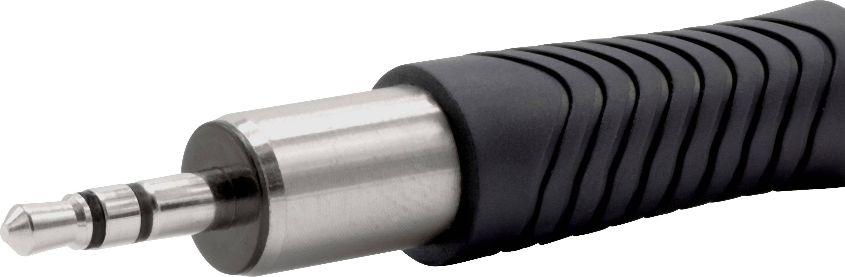 3,5mm jack konektor s vroubkovanou černou rukojetí.