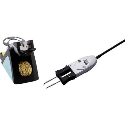 Pájecí pero s pinzetou a držákem, připravené k použití při elektronické práci.