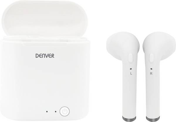 Denver TWQ-40  špuntová sluchátka (In Ear) Bluetooth®  bílá  Nabíjecí pouzdro mobil