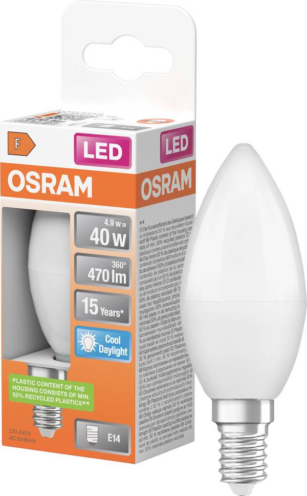 OSRAM HOMELIGHTING 4058075430976 LED Energetická třída (EEK2021) F (A - G) E14 svíčkový tvar 4.9 W = 40 W neutrální bílá (Ø x v) 37 mm x 99 mm  1 ks
