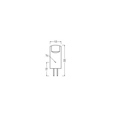 Diagram LED osvětlovacího tělesa; zobrazuje celkovou délku 33 mm, šířku 12 mm, vzdálenost bodu Tc od základny 15 mm.