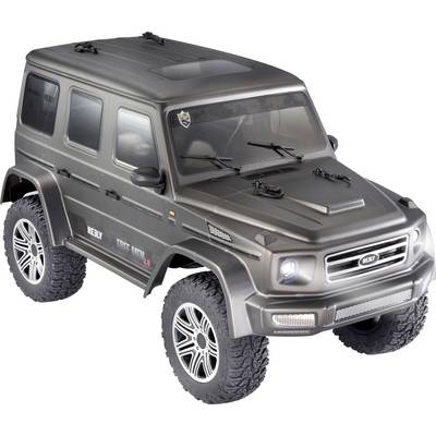 Dálkově ovládané šedé modelové auto ve stylu SUV s velkými pneumatikami a detailními světlomety.