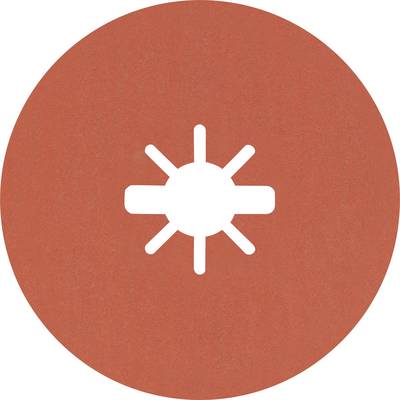 Bílý symbol slunce na oranžovém kruhu, často používaný jako symbol pro nastavení jasu.