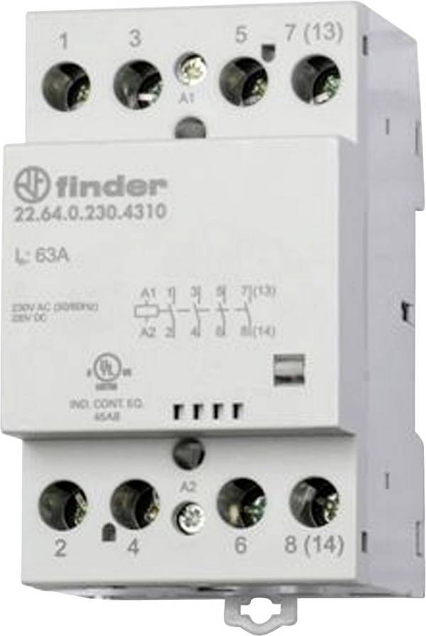 Finder 22.64.0.230.4717 instalační stykač 3 spínací kontakty, 1 rozpínací kontakt 230 V/AC, 240 V/AC s varistorem Vhodné pro značku (relé): Finder 1 ks