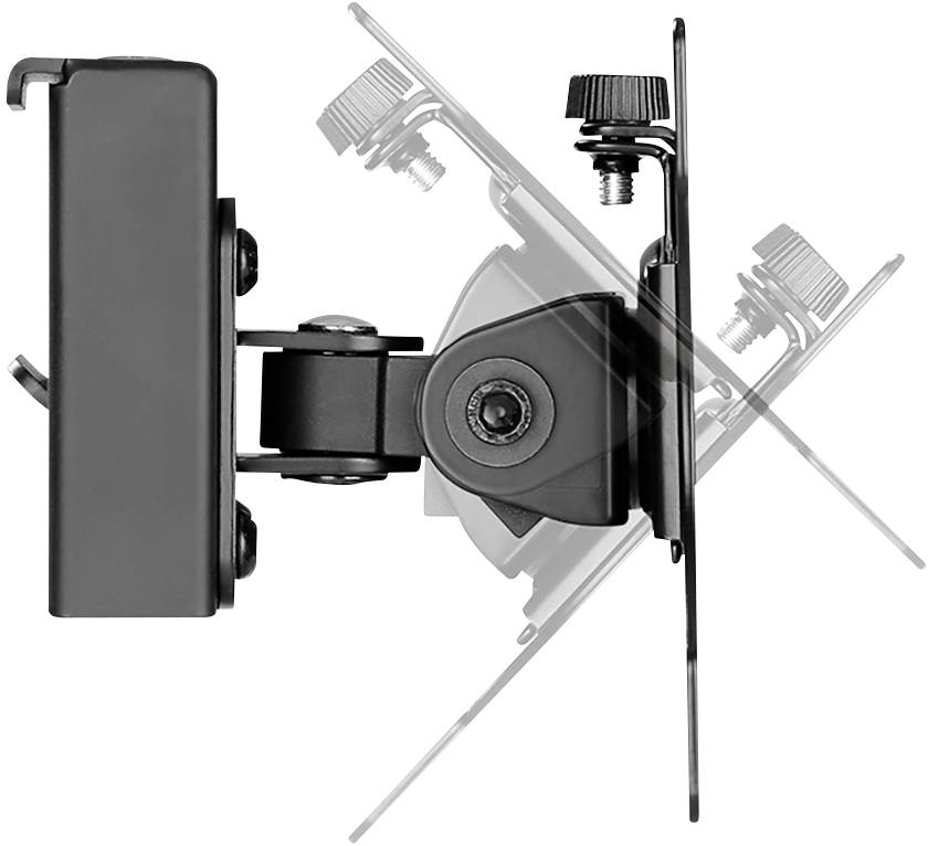 Černý držák monitoru s kloubovým kloubem, zobrazující pohyb v různých směrech, vhodný pro flexibilní umístění obrazovky.