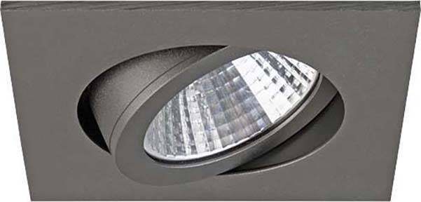 Černý vestavný čtvercový reflektor s otočným zapuštěným reflektorem žárovky, vhodný pro moderní vnitřní osvětlení.