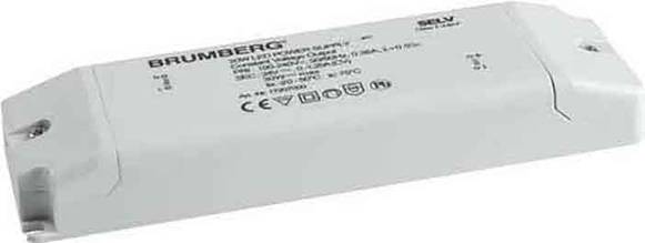 Obdélníkový LED driver od společnosti Brumberg s technickým popisem. Vhodný pro LED lampy, IP20, vstup 220-240V, 50/60Hz.