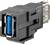 Černý adaptér USB 3.0 s modrými kontakty ukazuje rozhraní pro přenos dat.