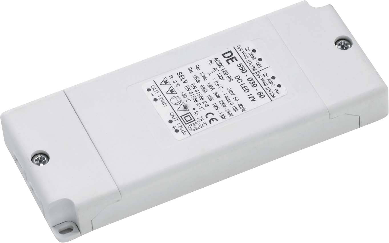 Obdélníkové, bílé elektronické zařízení s etiketou zobrazující technické specifikace a bezpečnostní symboly.
