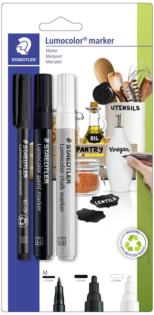 Staedtler permanentní popisovač  Lumocolor černá, bílá  3 ks