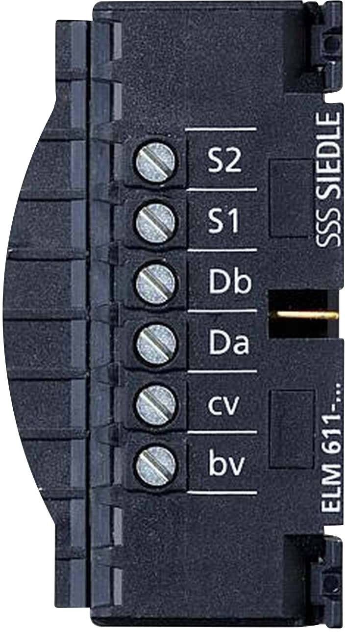 'Díl se šesti šroubovými spoji, označený: S2, S1, Db, Da, cv, bv. Značení: SSS Siedle ELM 611.'