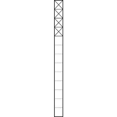 Dlouhý, obdélníkový kovový nosník s diagonálními výztuhami nahoře a horizontálními čárami dole, navržený jako segment věže.