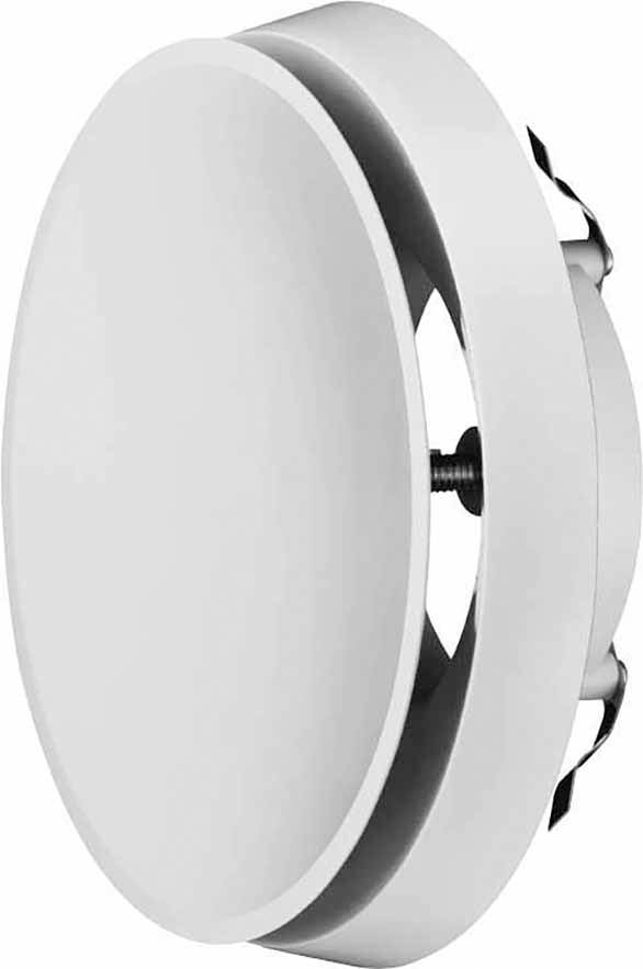 Kulaté, bílé stropní svítidlo s moderním, minimalistickým designem, pohled z boku. Vhodné do obytných nebo komerčních prostor.