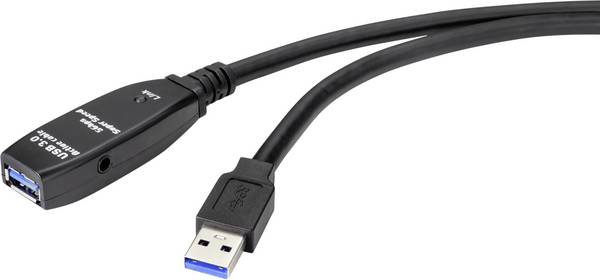 Renkforce USB kabel USB 3.2 Gen1 USB-A zástrčka, USB-A zásuvka 20.00 m černá Aktivní se zesílením signálu RF-4598350